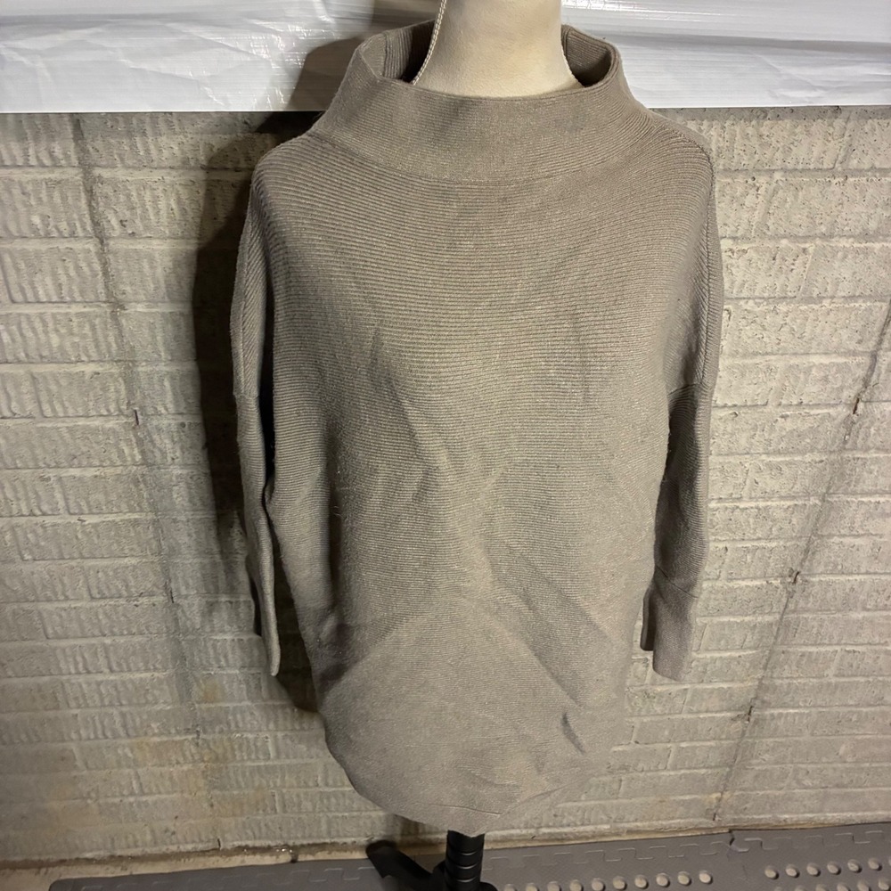 Amazon Taupe Ribbed Mock Neck Dolman Sleeve Knit Sweater Size M Neutral Cozy